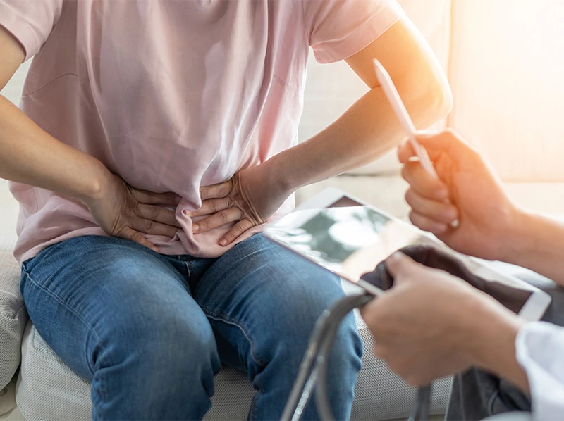 Patient with hernia during consultation